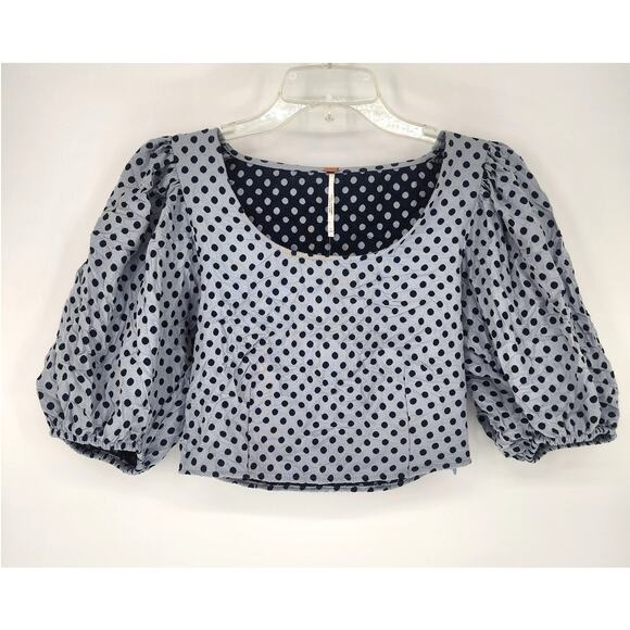 Free People Polka-Dot Puff-Sleeve Crop Top Women’s Medium NWT - Picture 2 of 10
